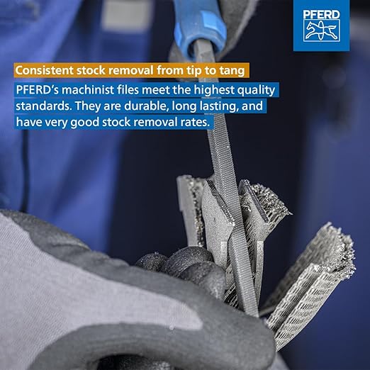 PFERD 5-Piece 8" Machinist File Set – Bastard Coarse Cut – With Ergonomic Handles & Plastic Pouch – For Universal Roughing & Finishing – Part 16078