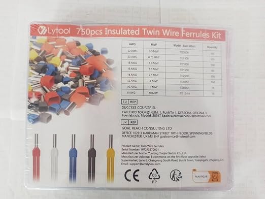 Lytool Double Wire Ferrule Kit 8-22 AWG, 750Pcs Dual Bootlace Ferrule Kit Wire Ferrules Twin Ferrules Connectors Wire Terminal Connector, Insulated Cord Pin End Terminal Great Assortment Ferrules Kit