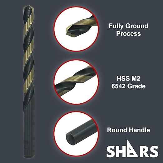Shars 1/16-3/8" by 64ths + 1/2" 22 Pcs HSS 6542 Jobber Drill Set 135° Point Angle 404-2935 New P)