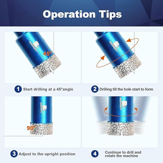 Dry Diamond Core Drill Bit,BRSCHNITT 3 Inch 75mm Diamond Hole Saw Core Drill Bit with Triangle Shank for Porcelain Tile Ceramic Stone Granite Marble（2pcs）