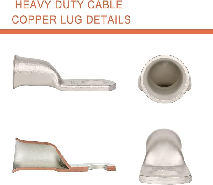 10pcs 2 AWG-3/8(M10) Tinned Copper Ring Terminals Battery Lugs, Heavy Duty Wire Lugs, Battery Cable Connectors