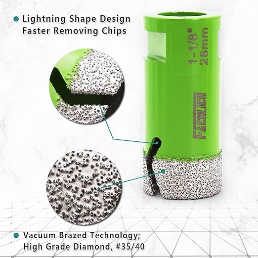 Diamond Core Drill Bit,2pcs Diameter 1-1/8 inch 28mm Thread 5/8-11,Vacuum Brazed Dry Wet Hole Saw for Porcelain Tile,Granite,Marble,Concrete,Masonry,Brick