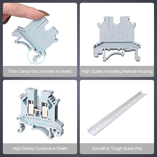 Terminal Block Kit, Rail Combined Terminal Block, Rail Type Voltage Terminal Accessories (Red & Grey)
