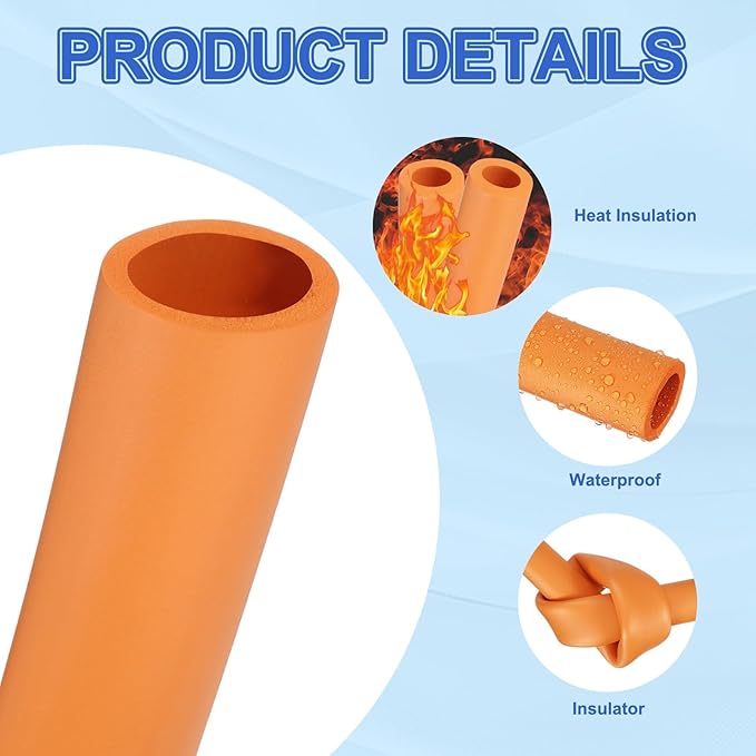 uxcell Pipe Insulation Tube Foam, 1-7/16" ID x 1/4" Thick x 1.64ft Foam Pipe Cover Non-Slip Hollow Tubing Guitar Air Conditioner Stand Fitness Equipment Handles, Orange