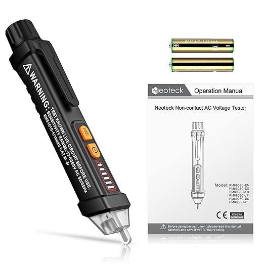 Neoteck 12-1000V AC Non-Contact Voltage Tester Detector with Led Flashlight Buzzer Alarm Live/Null Wire Judgment- Black