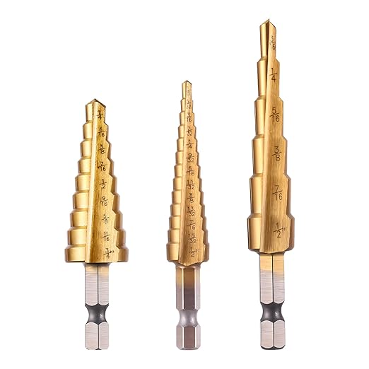 Step Drill Bits, 3PCS (28 Sizes) HSS Step Unibit Drill Bit Set with Automatic Center Punch, Double Cutting Blades, High-Speed Steel, Multiple Hole Stepped Up Bits for DIY Lovers with Case