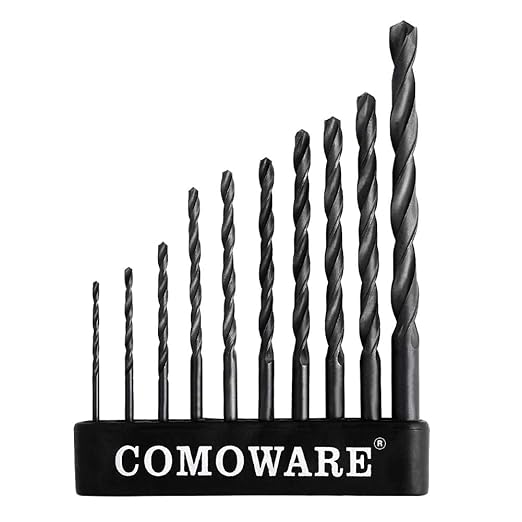 COMOWARE Twist Drill Bit Set- HSS Wood Drill Bit Sets, General Purpose, Black Oxide for Wood Plastic Alloys 10 Pcs