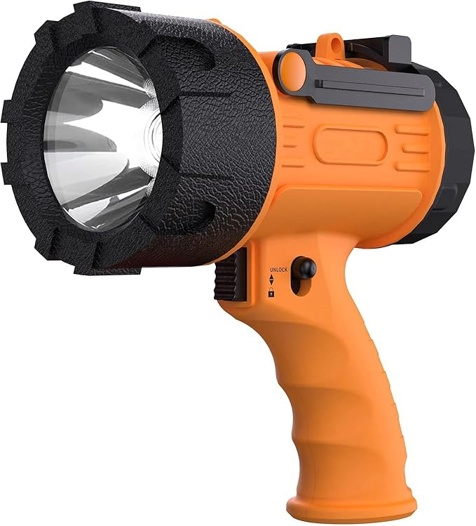 Rechargeable Spotlight Flashlight 200,000 Lumen LED, IP67 Waterproof 12 Hours Long Running Spot Light, Impact Resistant Handheld Spotlight with Detachable Red Lens