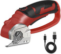 Cordless Electric Scissors, 4V Box Cutter & Cardboard Cutter with Upgrade Blade, LED Light, Safety Lock - Rechargeable Rotary Cutter for Fabric, Leather, Plastic, Crafting, Sewing, Industrial (Red)