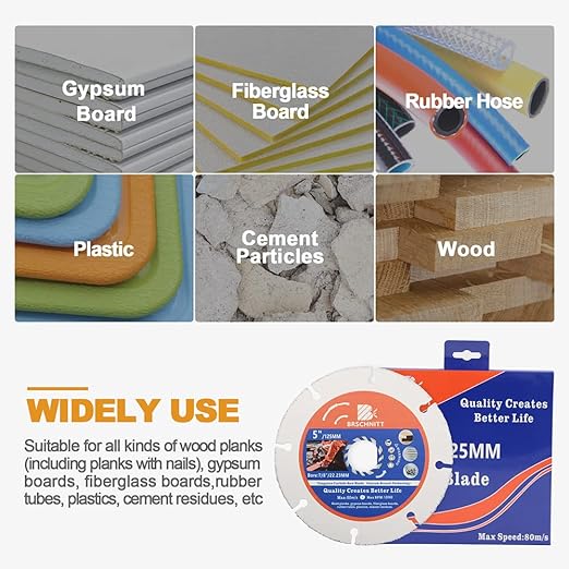 Carbide Multi Wheel,BRSCHNITT 2pcs 5 Inch (125mm) with Arbor 7/8" Tungsten Carbide Cut Off Wheel for Wood,Laminate,Gypsum Board,Plastic for Angle Grinder Cutting Disc