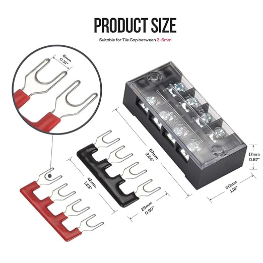73Pcs(6Sets) Terminal Block Set, 6Pcs 4 Positions 600V 25A Dual Row Screw Terminal Strip Block + 6Pcs Pre-Insulated Terminals Barrier Strip + 60Pcs Insulated Fork Wire Connector by CGele…