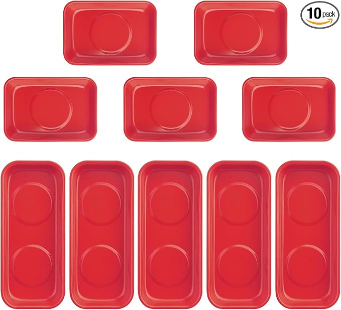 10 PCS Red Magnetic Parts Trays, Include 5 PCS 5.9X2.6Inch & 5 PCS 3.7X2.5 Inch, Magnet Tool Tray, Magnetic Parts Tray, Red, by GENHAKON