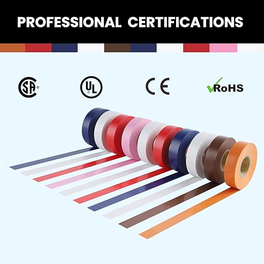 Lichamp 10-Pack Colored Electrical Tape Waterproof, 3/4 in x 66ft, Industrial Grade UL/CSA Listed High Temp Electrical Tape Colors Electric Super Vinyl, 1075C3