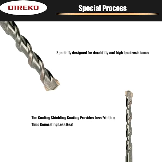 Generic Direko 10 Piece Carbide-Tipped SDS-Plus Rotary Hammer Drill Bit Set Length 6"",Twist Drill 7/16"",for Masonry，Concrete,Brick Granite etc.