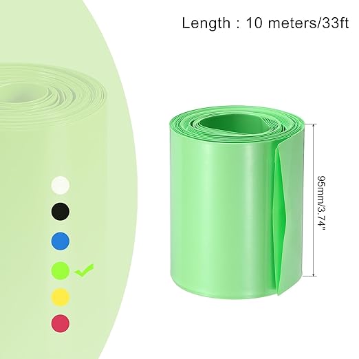 MECCANIXITY Battery Wrap PVC Heat Shrink Tubing 60mm Dia 95mm Flat 33 Feet(10meters) Light Green Good Insulation for Battery Pack