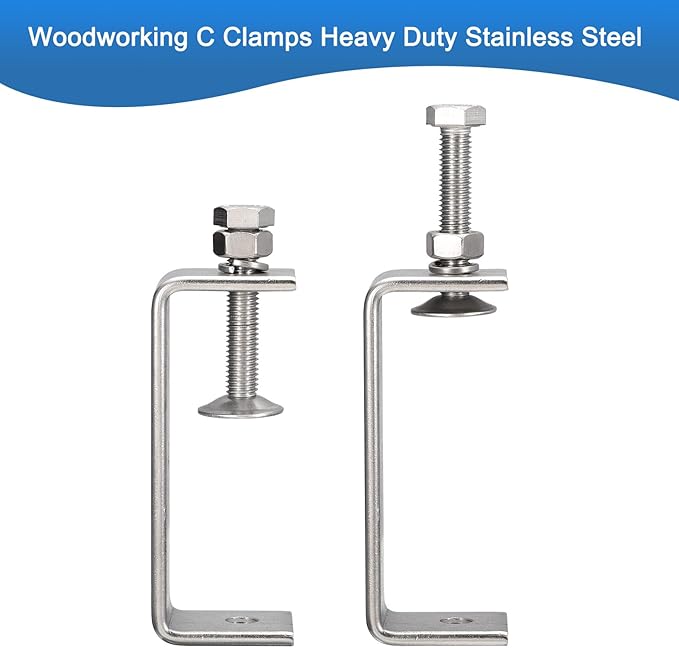 2 Pack 304 Stainless Steel C Clamps with 85mm/3.35" Stable Wide Jaw Opening Tiger Clamp for Woodworking Welding Construction Household Mount