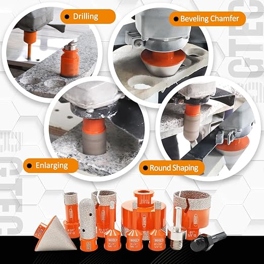 BGTEC Tile Hole Saw Kit Diamond - 11PCS 5/8-11 Thread Drill Bits 6/6/8/19/35/50/65mm+50mm Beveling Chamfer Bit+20mm Finger Bit+SDS/HEX Adapter for Pocelian Tile Ceramic Marble Granite Stoneware