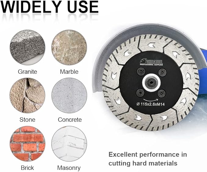 SHDIATOOL Diamond Cutting Blades Two-in-One Design 4-1/2 Inch Granite Turbo Disc Cut Grind Sharpen Marble Concrete and Bricks 115mm (2-Pack)