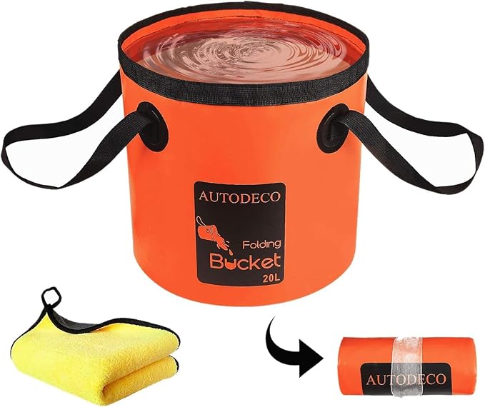 AUTODECO Collapsible Bucket 5 Gallon Container Folding Water Bucket Portable Wash Basin 20L