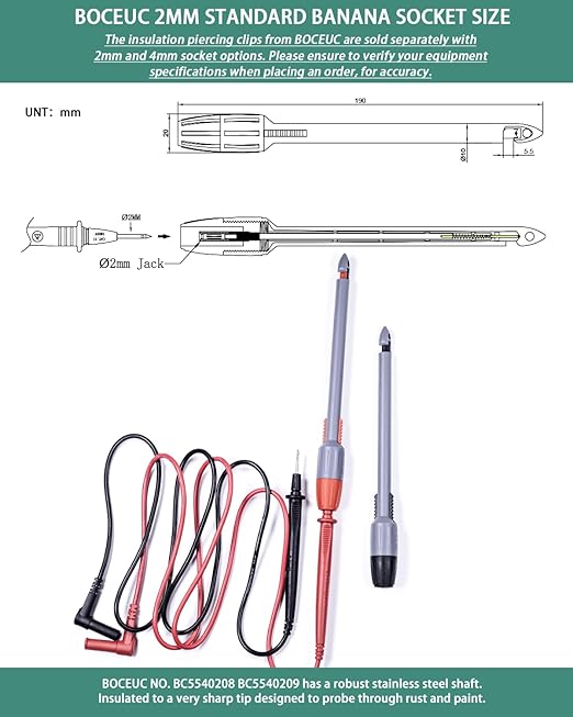 Heavy Duty Wire Piercing Probe Insulation Piercing Clip Set Push on 4mm Push Banana Plug Multimeter Test Leads Multi Testers Needle Accessories