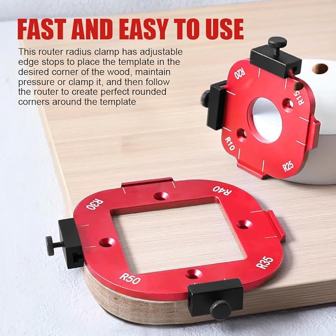 2pcs Woodworking Router Corner Radius Template, Aluminum Alloy Router Corner Jigs and Templates for Woodworking, Arc Cutting Auxiliary Tool DIY Template R10/R15/R20/R25/R30/R35/R40/R50