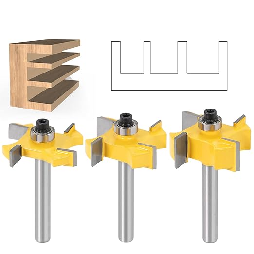 3PCS 1/4 Bearing T Knife Bit of The Four Edges Four Blade Slot Engraving Router planing Head Wood Cutter Woodworking Tools Carving Cutting Tool
