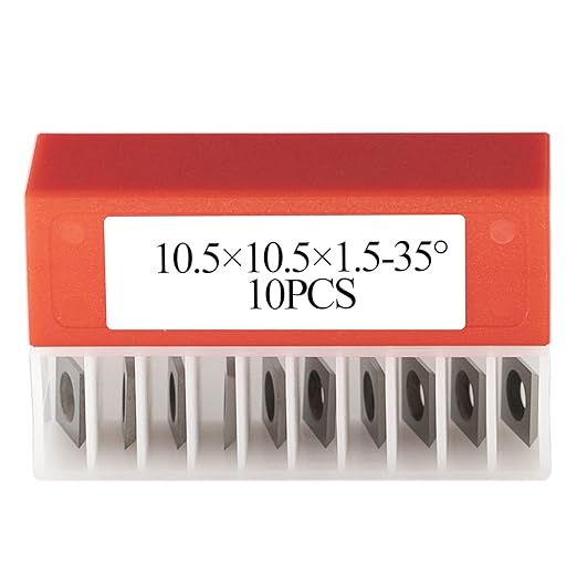 10.5mm Square Carbide Inserts Cutters Tungsten Carbide Reversible Blades Replacement Knives 10.5×10.5×1.5mm-35° for Woodworking Spiral/Helical Planer Cutter Head or Wood Turning Lathe Tools 10 Pcs