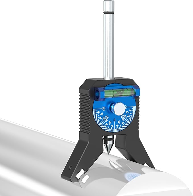 Pipe Center Finder, Pipe Marking Center Tool, Locate and Mark the Center of Pipes 0.8 Inches and Above, Y-shaped Base has Magnetic Design, Adjustable Dial Bubble Protractor without Tools