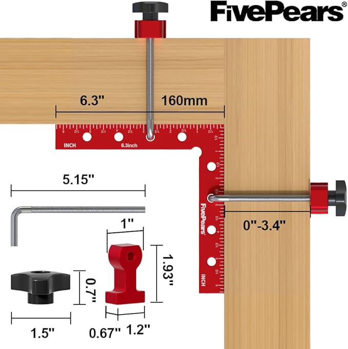 Fivepears 2 Pack 90 degree positioning square clamps set for woodworking, 6.3" x 6.3"(16 x 16cm) aluminum precision right angle corner clamp for square picture frame tool box cabinet drawer and wood