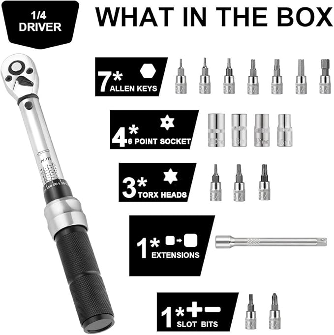 COTOUXKER Bike Torque Wrench Set - 2 to 20 Nm – 1/4 Inch Driver Pro MTB Bicycle Maintenance Torque Wrench Kit Tool for Road Mountain Bikes Motorcycle Multitool