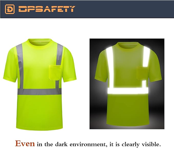 High Visibility Shirts Quick Dry Safety T Shirts with Reflective Strips and Pocket Short Sleeve Mesh Hi Vis Construction Work Class 2 Shirt for Men/Women Lime,2XL