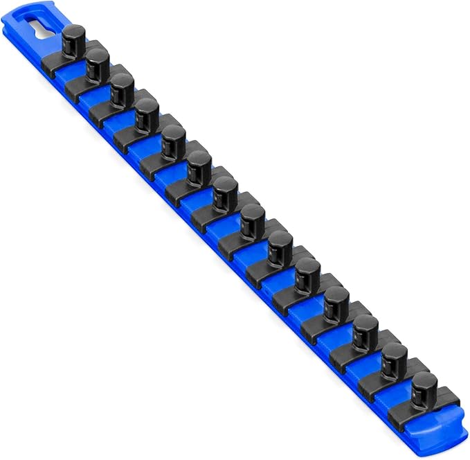 Ernst Manufacturing - 8418M-Blue-3/8 13-Inch Magnetic Socket Organizer with 14 3/8-Inch Twist Lock Clips, Blue