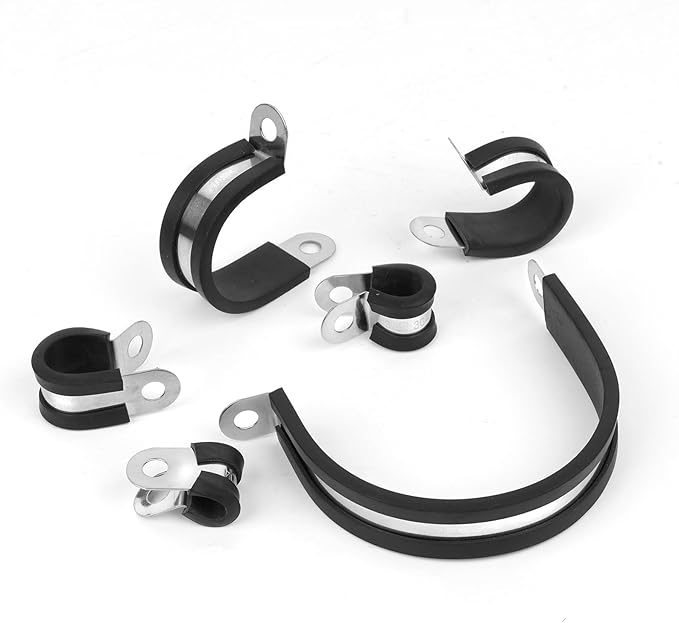 20 Pcs 3/4 Inch 304 Stainless Steel Cable Clamp, Rubber Cushioned Insulated Clamp, Conduits Pipe Strap Clamps for Pipe Fixing on Various Surfaces