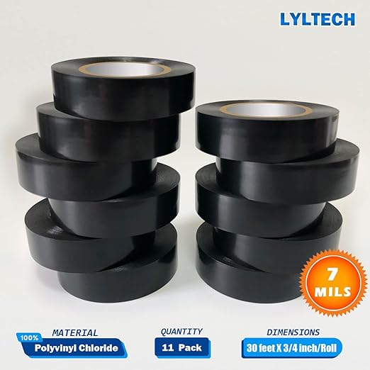 Black Electrical Tape 8Rolls, 7mils x 3/4 in x 30 ft, Flame Retardant,Waterproof,Strong Adhesive, Durable, Easy-Wrap,High Temp Electrical Tape Electric Super Vinyl