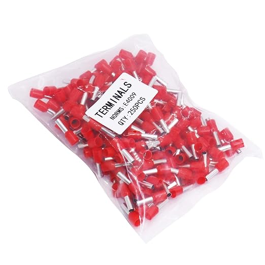 Fidioto AWG12 Wire Ferrules Terminals, 250pcs AWG12 Terminal Connector Wire Insulated Cord Pin Ends Terminals for Electric, Industrial, Chemical Industry, Power Control System, etc.