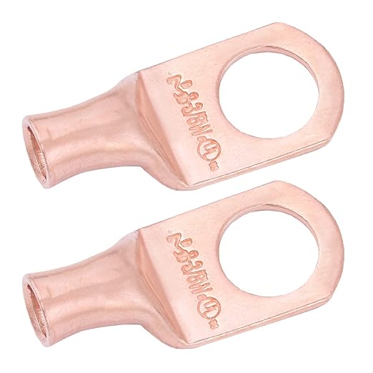 SELTERM 2pcs 8 AWG 3/8" Stud Copper Wire Lugs, Battery Cable Ends, Ring Terminals, 8 Gauge Terminal Connectors, UL Heavy Duty Bare Copper Eyelets