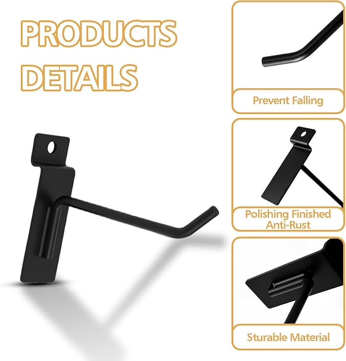 Slatwall Hooks Assortment Kit, 60 Pcs 6" Black Metal Display Hooks for Slat Wall Panels, Garage Storage, Pegboard, Gridwall, Retail Store Organization Accessories