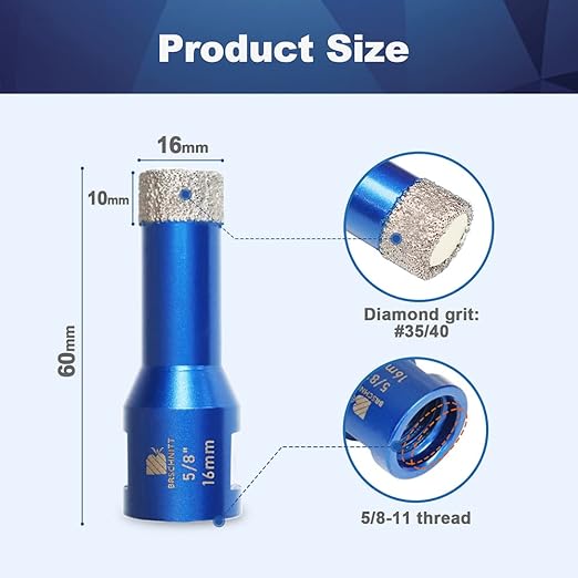 5/8 Inch Diamond Core Drill Bit for Porcelain Tile Ceramic Marble Granite Drilling,BRSCHNITT 2pcs Vacuum Brazed Diamond Hole Saw with 5/8-11 Thread (16mm 2pcs)