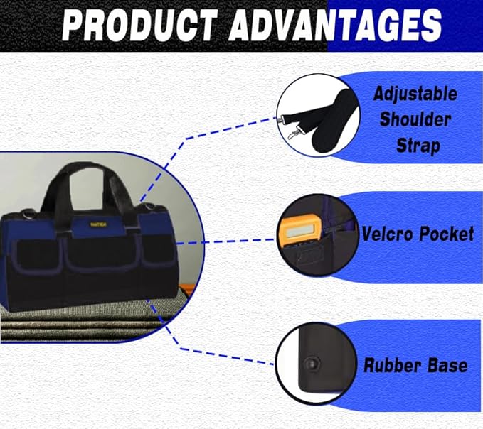 22 Inch Heavy Duty Tools Bag With Wide Mouth for Tool Storage, Carrier and Organizer, Tool Bag for Men/Women, Wide Mouth Tote Bag With Inside Pockets (22 Inch)