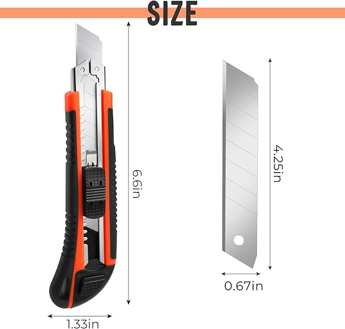 3-Pack Box Cutter Utility Knife | Ultra Sharp Blade with Anti-Slip Rubber Handle | Exacto Cutter for Leather, Rubber & Cartons