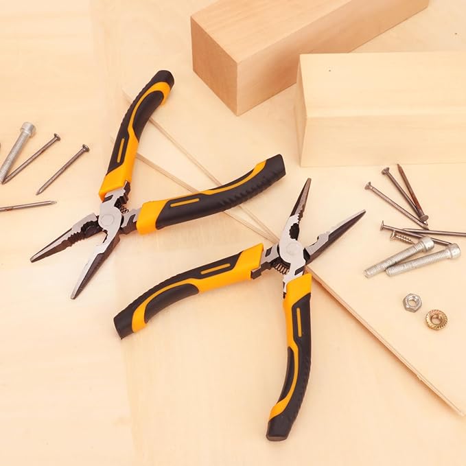 6 Packs 6 Inch Long Needle Nose Pliers with Wire Cutter, Small Long Nose Cutting Pliers Bulk for Electricians, Grips Small Parts, Bend Wire, Electronics Repair, Jewelry Making Tools, etc, by GENHAKON