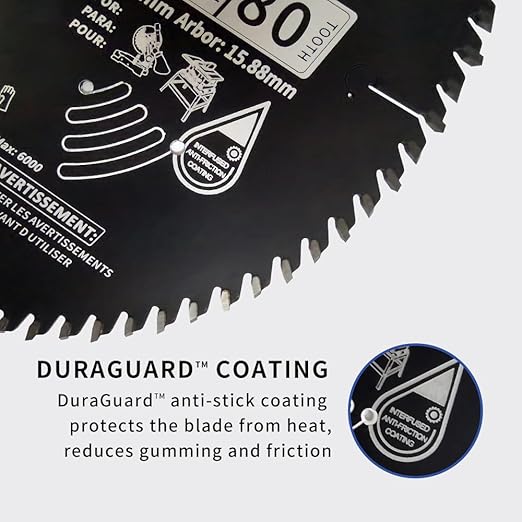 10 Inch 80 Tooth Professional Fine Finish ATB Saw Blade with 5/8 Inch Arbor & DuraGuard Anti-Stick Coating for Miter Saws and Table Saws