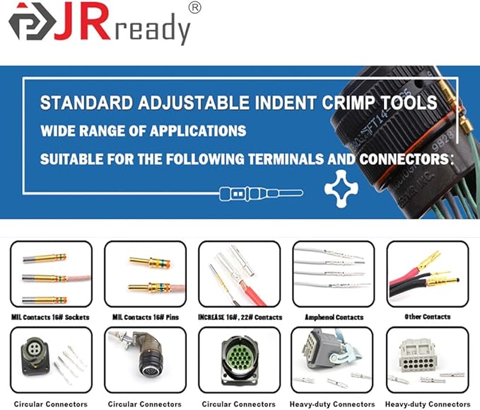 JRready ST2168 M22520 series Hand Crimp Tool Kit, NEW-AS2G(20-32AWG) NEW-ASF1G(12-26AWG) 4-indent Crimper and Go-Nogo Gauge Support Wire Size 12-32AWG