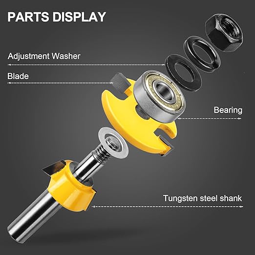 1/2-Inch Shank 2 Set Bevel Shaker Rail and Stile Router Bits, Rail and Stile Router Bit Set for Cabinet Door Rail, Stile and More (3/8-Inch Cutting Depth, 7/8-Inch High)