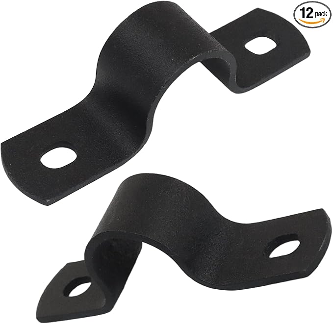 12Pcs Black Pipe Strap, 1/2 Inch Metal Pipe Clamp Rigid Conduit Clamp, 2 Hole U Bracket for Pipe Fixing/Plumbers(Inside Diameter: 2cm)