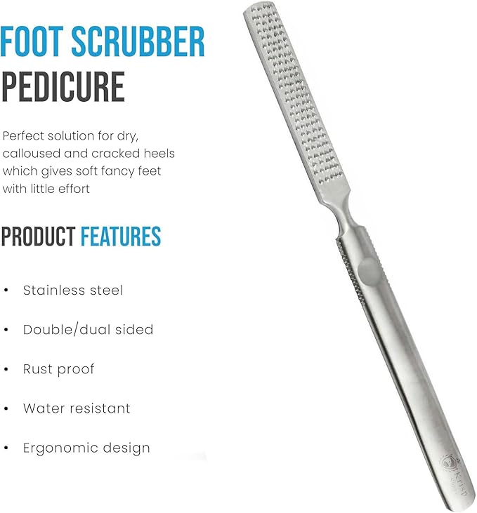 Foot Rasp Foot File Callus Remover Professional 7” Corn Removers for Toes Foot Care Pumice Pedicure Tool to Remove Hard Skin Wet Dry Callus Shaver for Feet, Colossal Stainless Steel by Krisp Beauty