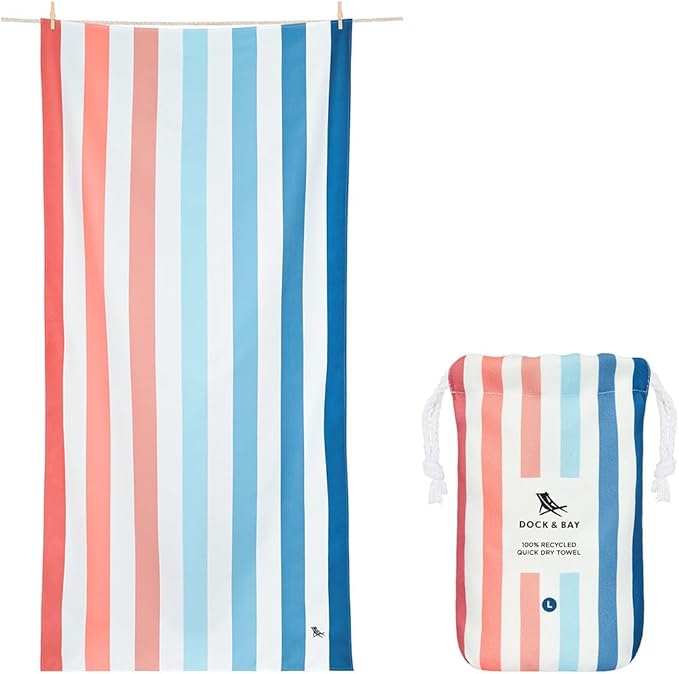 Dock & Bay Beach Towel - Quick Dry, Sand Free - Compact, Lightweight - 100% Recycled - Includes Bag - Rainbow Shores - Set of 6 - Extra Large (200x90cm, 78x35)