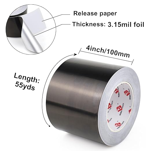 BOMEI PACK Black Aluminum Tape - HVAC Sealing & Patching Hot & Cold Air Duct Tape - 4 Inch