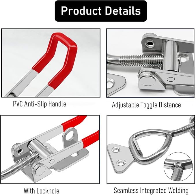 4003 Heavy Duty Toggle Latch Clamp, 304 Stainless Steel Heavy Duty Latch, 1320Lbs Holding Capacity, Adjustable, 2pack