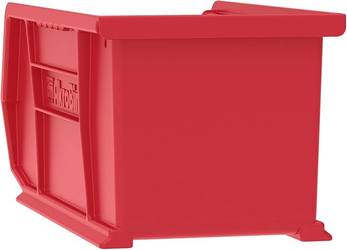 Akro-Mils 30237 AkroBins Plastic Hanging Stackable Storage Organizer Bins, 9-" x 6-" x 5-", Red, 12-Pack
